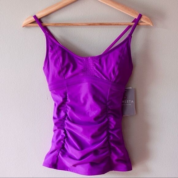 ATHLETA Smocked Tankini Top, Size 32D/DD Black NWT Retail $72 153155 - Picture 4 of 8